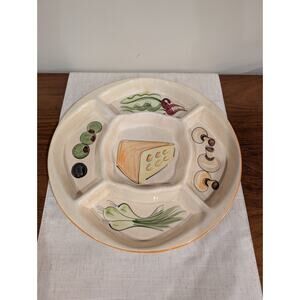 Vintage California Divided Stoneware Serving Tray Hand Painted Mid Century Era